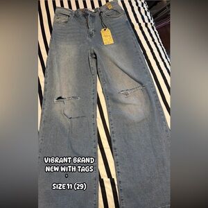 Vibrant Light Blue High-Rise Wide Leg Jeans with Knee Distress